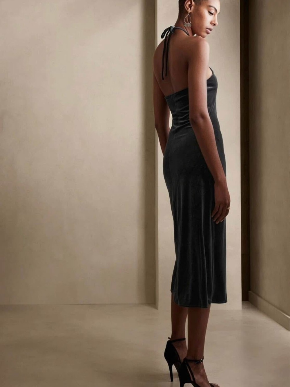 Banana Republic Dark Blue Velvet Halter Midi Slip Dress